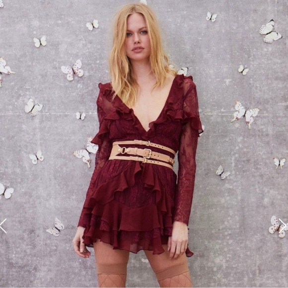 NEW FOR LOVE and LEMONS Burgundy Daphne Lace Mini Dress